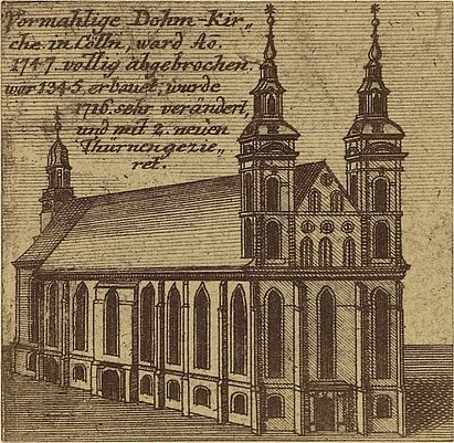 unbekannter Fotograf 'Vormahlige Dohmkirche in Cölln ...'. Reproduktion eines Kupferstichs Berlin, 1896 (?) Papier auf Karton, FotoTechniken, 5,70 cm x 5,90 cm Inv.-Nr.: XI 7553 Sammlung Stiftung Stadtmuseum Berlin https://sammlung-online.stadtmuseum.de unbekannter Fotograf 'Vormahlige Dohmkirche in Cölln ...'. Reproduktion eines Kupferstichs Berlin, 1896 (?) Papier auf Karton, FotoTechniken, 5,70 cm x 5,90 cm Inv.-Nr.: XI 7553 Sammlung Stiftung Stadtmuseum Berlin https://sammlung-online.stadtmuseum.de